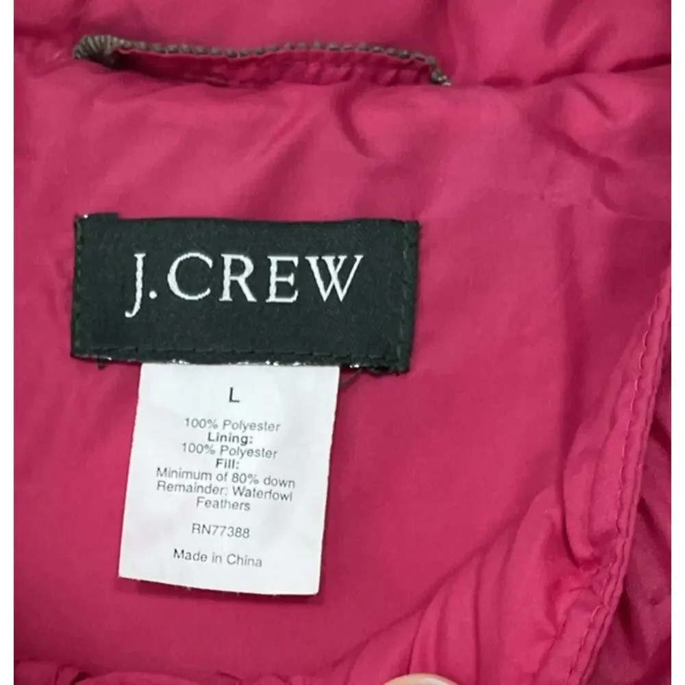 J Crew Down Puffer Vest Size Large Pink Sleeveless Gilet Preppy Dopamine Y2K